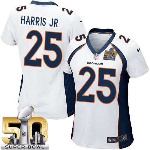 Nike Broncos #25 Chris Harris Jr White Super Bowl 50 Women's Stitched NFL New Elite Jersey